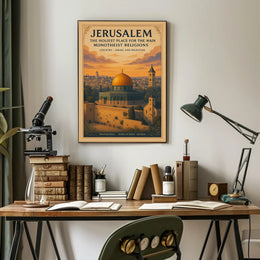 Jerusalem Dome Vintage Cityscape Sunset Cultural or Heritage Poster