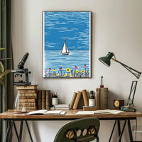 Sailboat Poster Coastal Minimalist Wall Art Print
