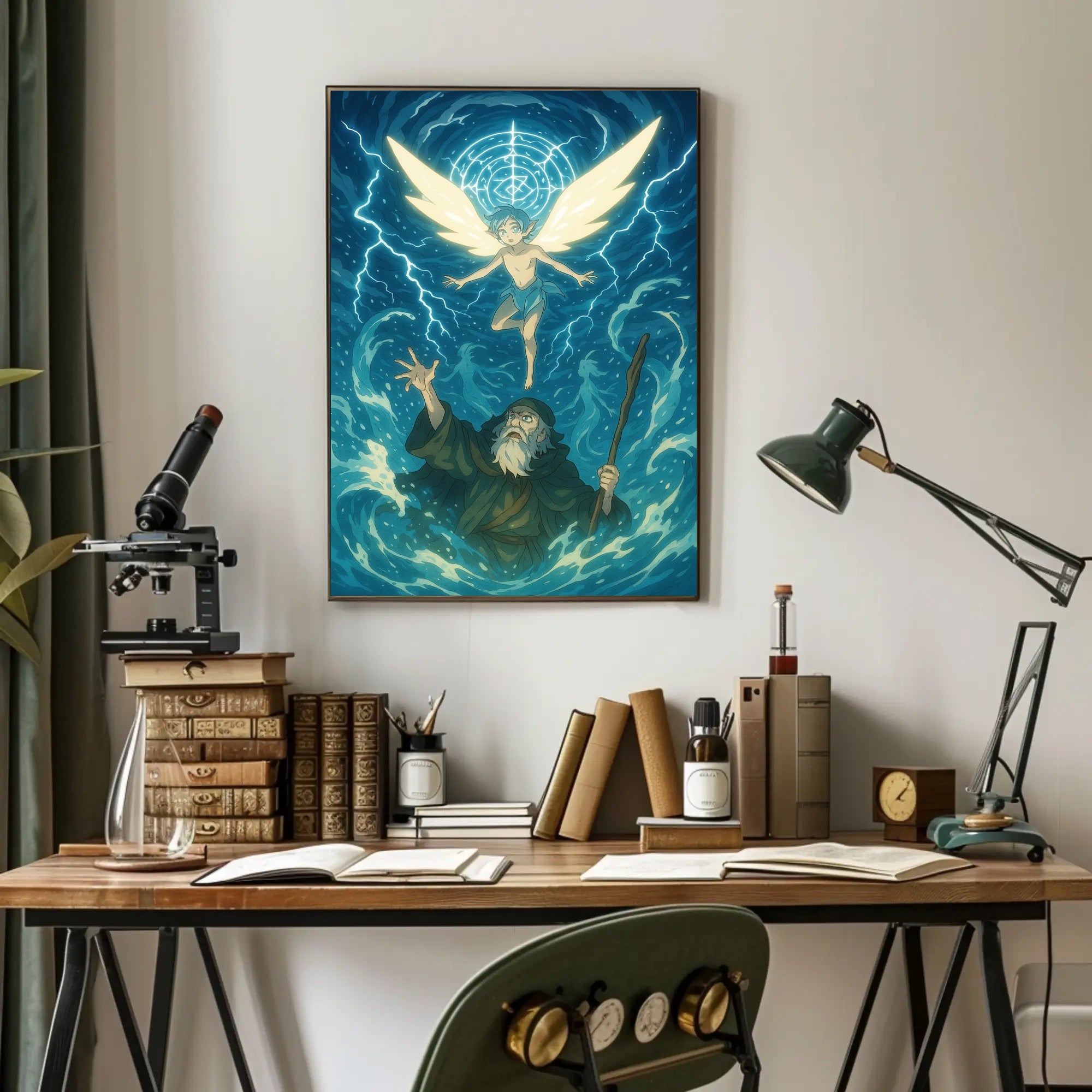 Winged Guardian in Ethereal Blue Fantasy or Mythology Poster