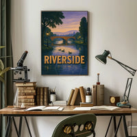 Serene Riverside Scene at Dusk Travel Poster