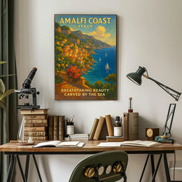 Amalfi Coast Vintage Travel Poster: Idyllic Italian Escape