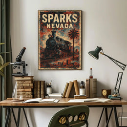 Vintage Sparks Nevada Steam Locomotive Travel Steampunk Heritage Nostalgic Collector Travel Enthusiast Poster