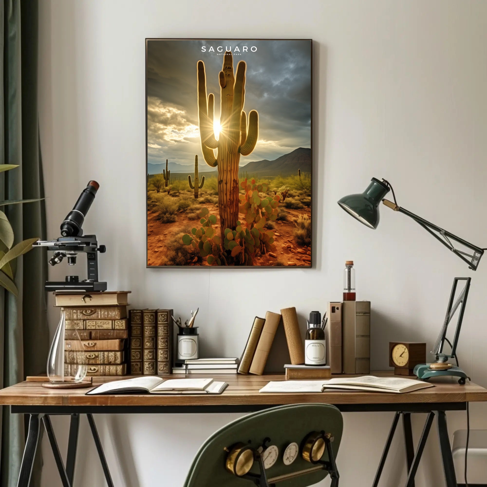 Saguaro Sunset Poster Vintage Desert Travel Print