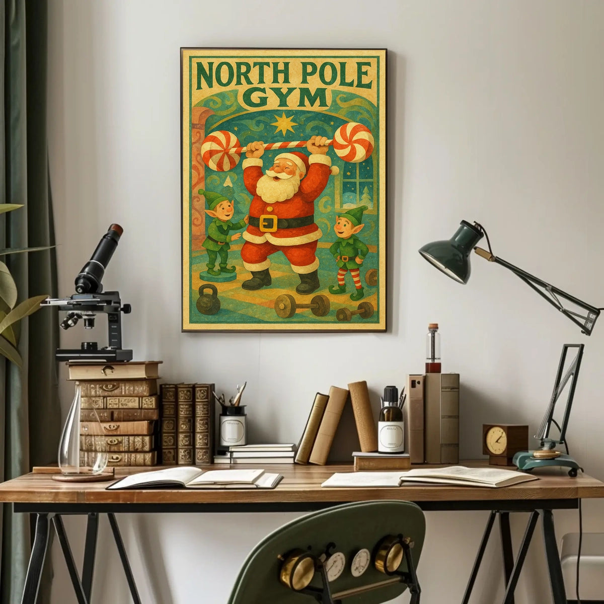 North Pole Gym Vintage Christmas Poster Art