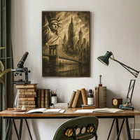 New York City Skyline Landmarks Poster Vintage Wall Art
