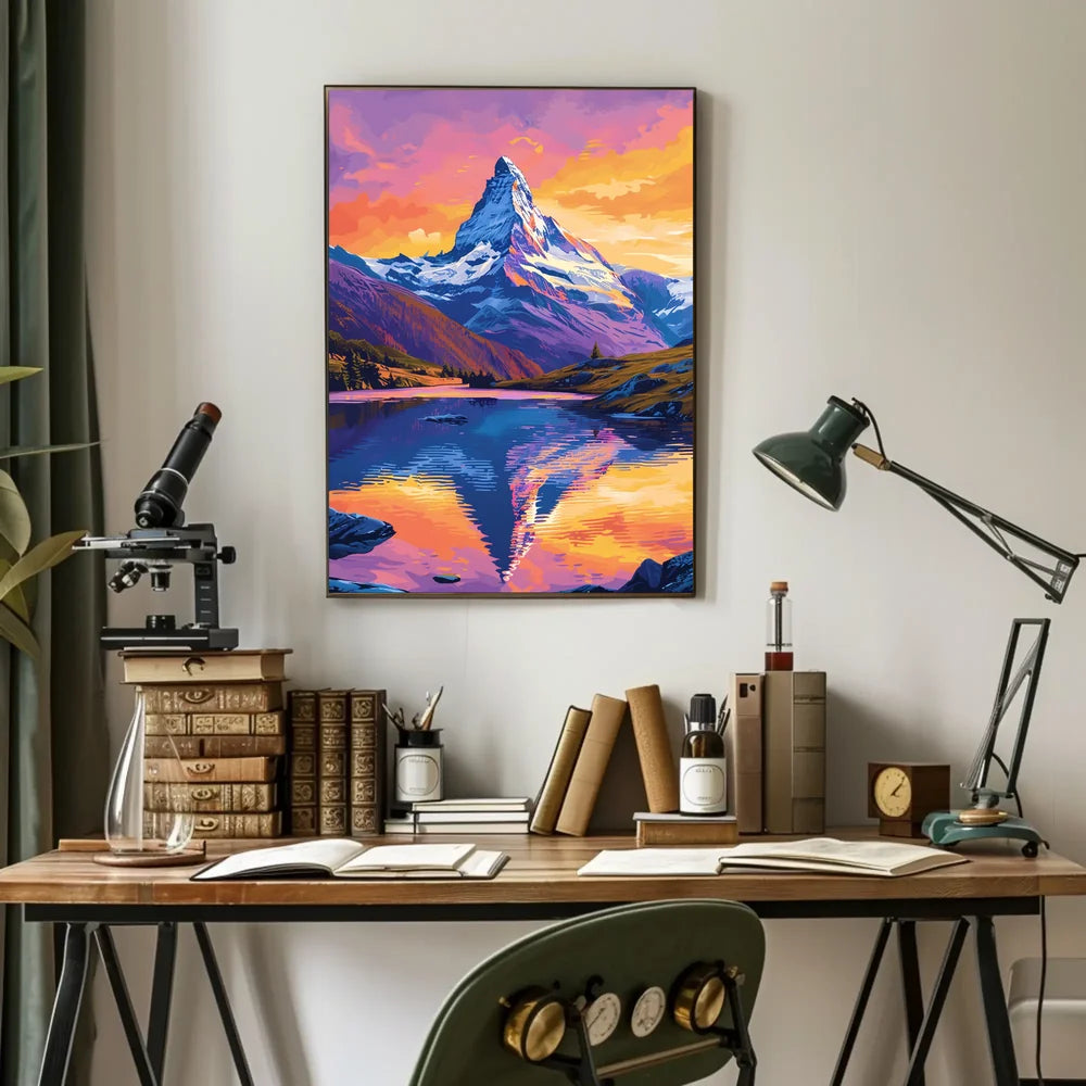 Matterhorn Sunset Reflection Vibrant Art Poster