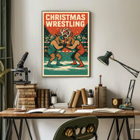 Christmas Wrestling Reindeer Vintage Sports Poster