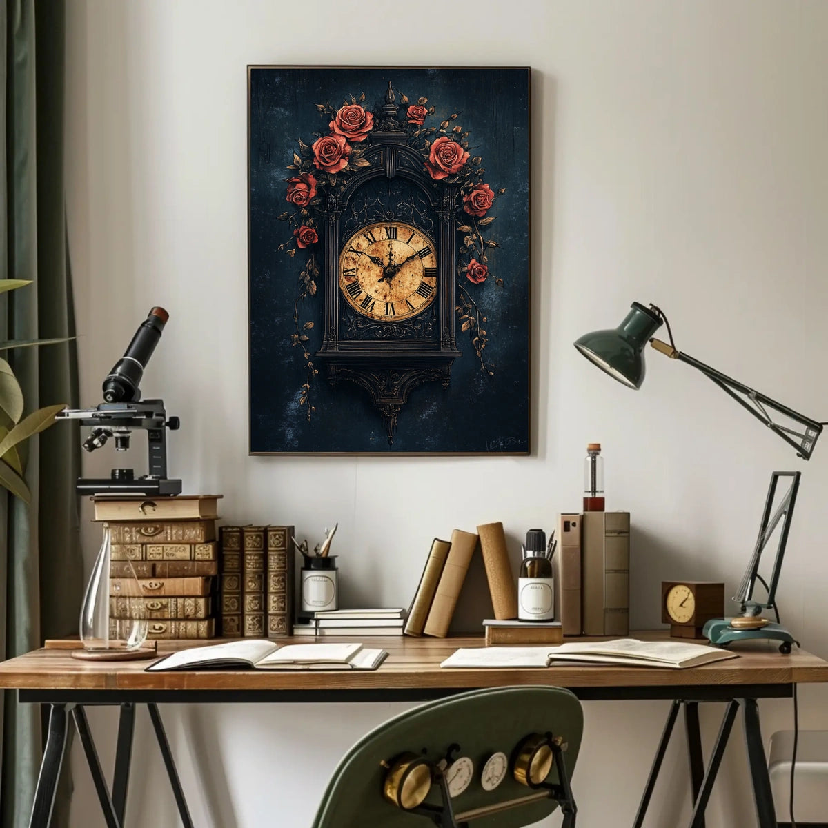 Timeless Vintage Clock with Roses Cultural or Heritage Poster