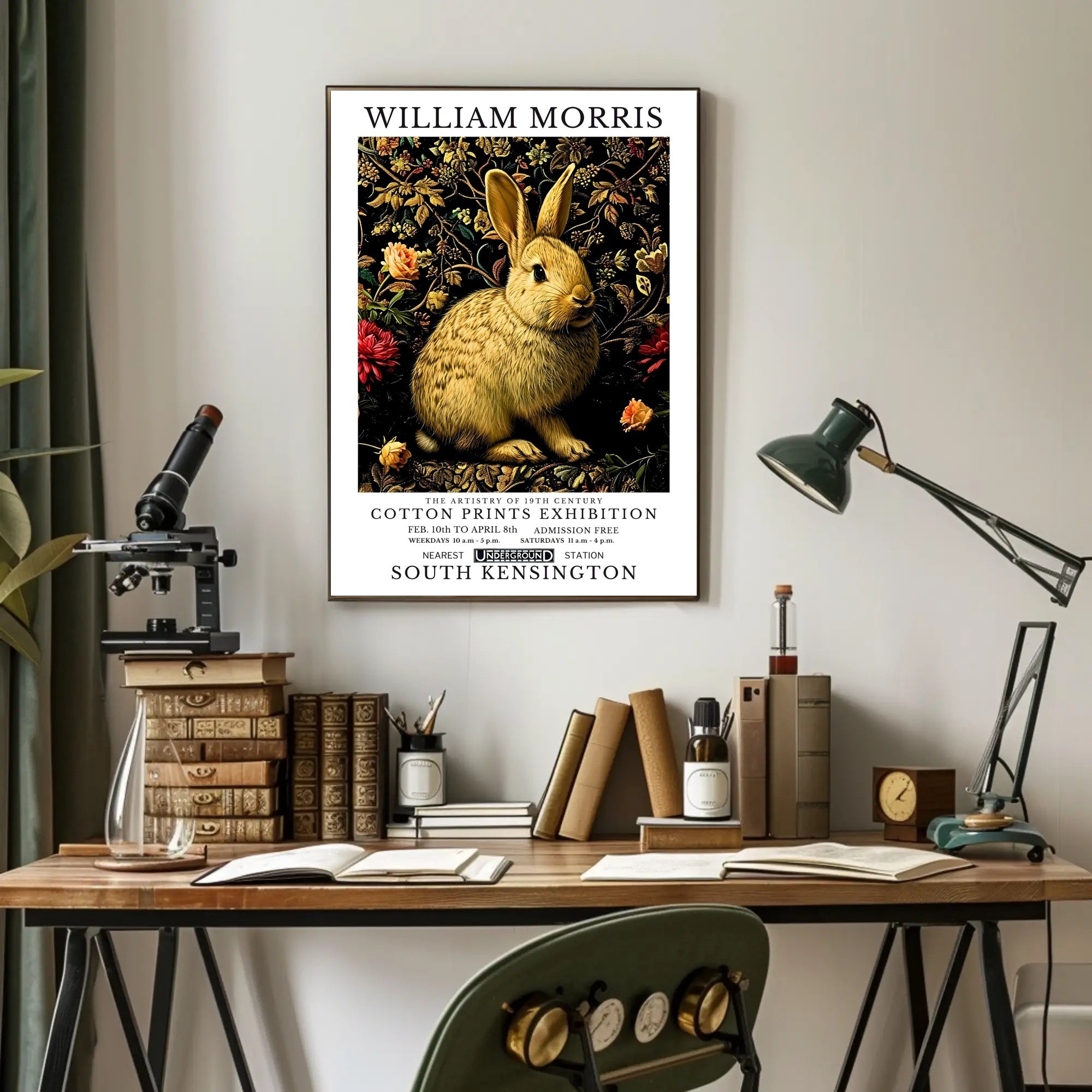 Vintage Rabbit with Floral Pattern Artistic Poster