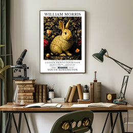 Vintage Rabbit with Floral Pattern Artistic Poster