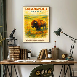 Kansas Prairie Bison Impressionist Art Poster