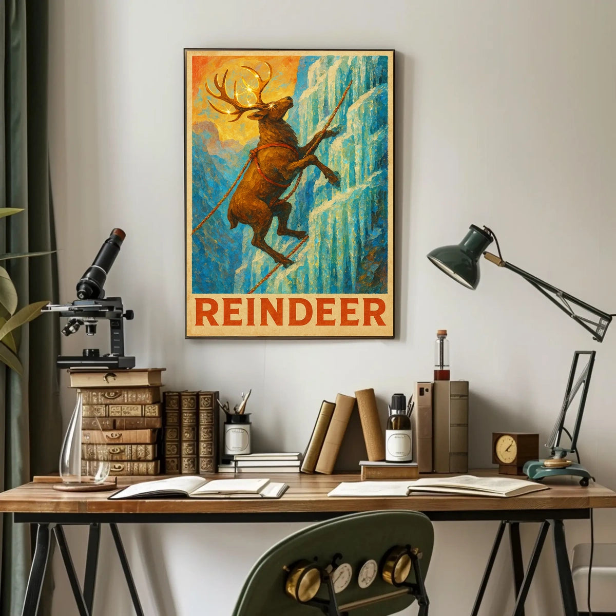 Reindeer Climbing Adventure Fantasy or Mythology Poster