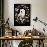 Enchanted Owl In Floral Wreath Poster PosterGoat