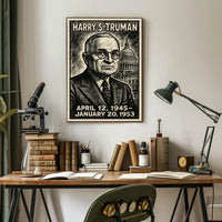 Harry S. Truman 33rd President of the United States B & W Comic Sketch Poster