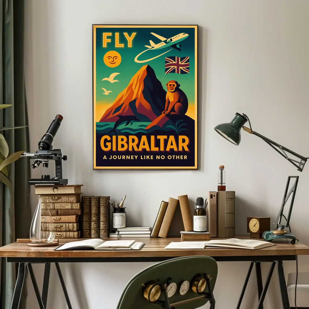 Fly Gibraltar Adventure in Vintage Travel Poster PosterGoat