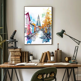 Iceland Reykjavik Colorful Street and Hallgrimskirkja Poster