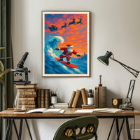 Santa Surfing Christmas Poster: Beach Meets Holiday Cheer