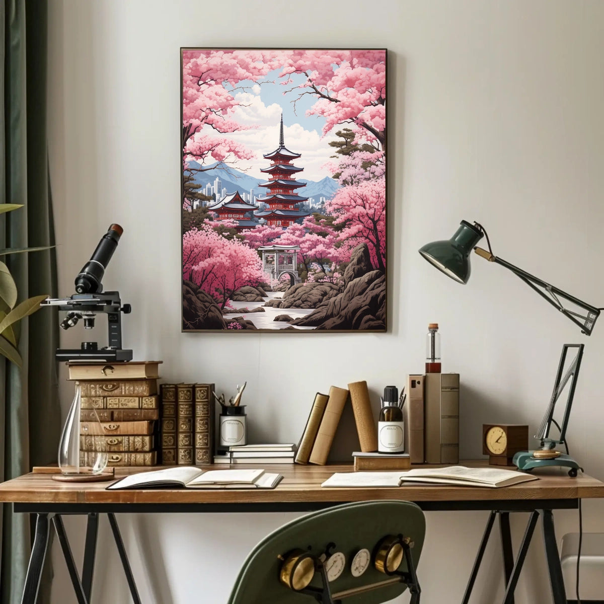 Cherry Blossom Pagoda Springtime Cultural or Heritage Poster