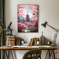 Cherry Blossom Pagoda Springtime Cultural or Heritage Poster