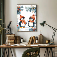 Festive Penguins Winter Wonderland Animal Poster
