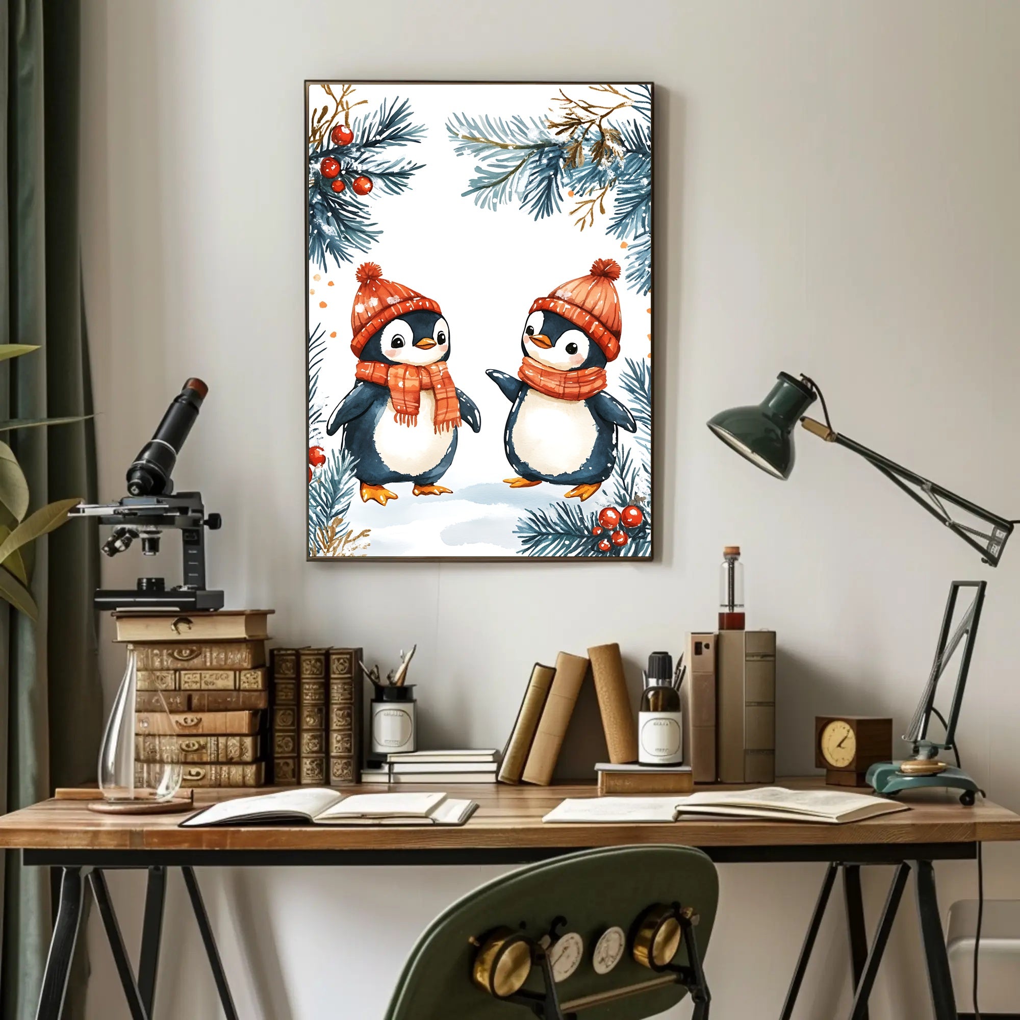 Festive Penguins Winter Wonderland Animal Poster