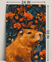 Nature-Inspired Groundhog and Floral Illustration Animal Poster