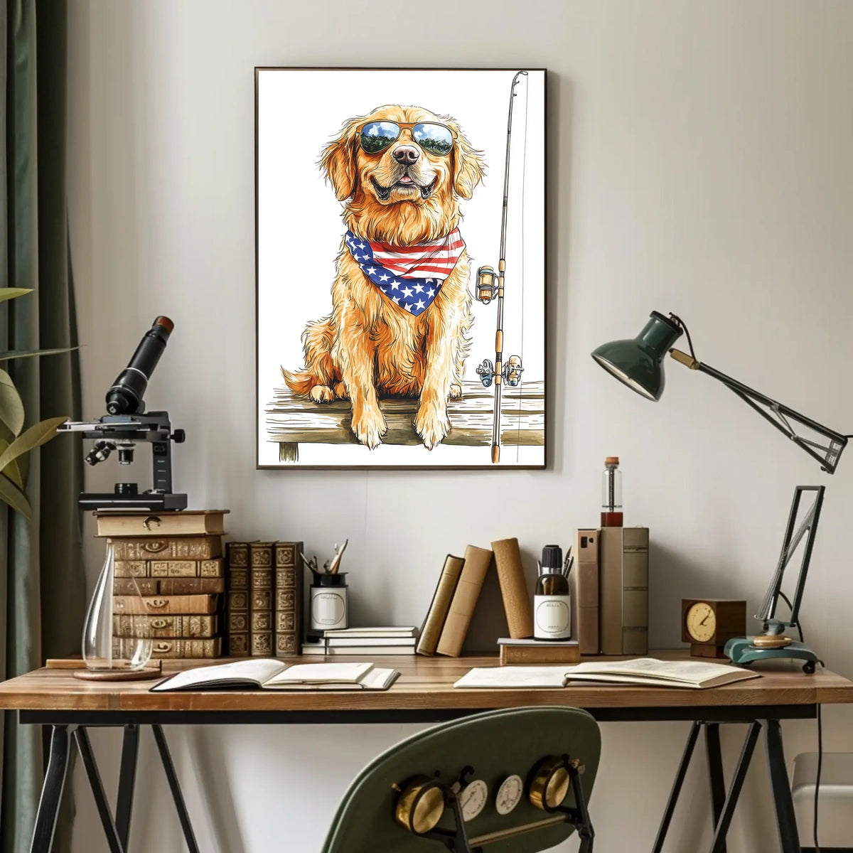 Golden Retriever Fishing With Sunglasses Bandana Poster