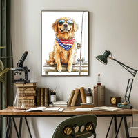 Golden Retriever Fishing With Sunglasses Bandana Poster