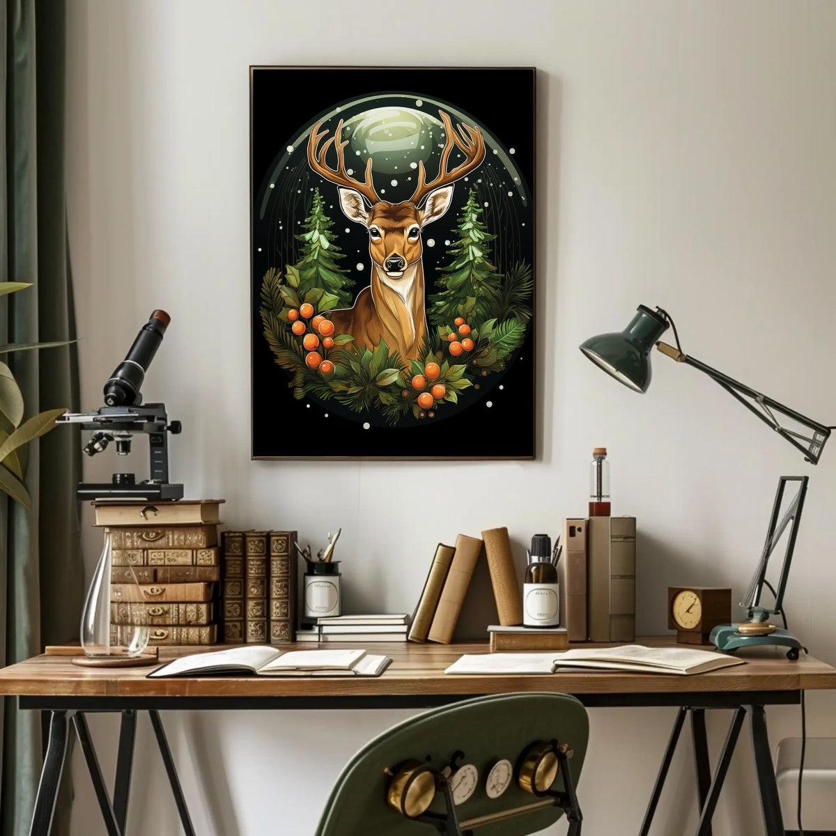 Majestic Deer In Winter Forest Poster