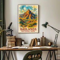 Badlands National Park Vibrant Watercolor Landscape Poster