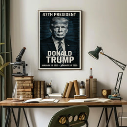 Donald Trump Visionary Leader in Blue Poster
