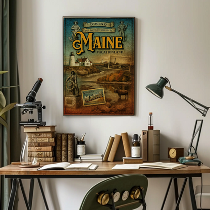 Maine Vacationland Vintage Postcard Style Travel Poster
