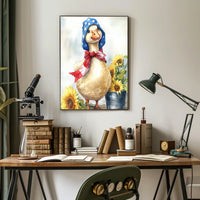 Chubby Goose In Star Spangled Bonnet With Sunflowers Poster