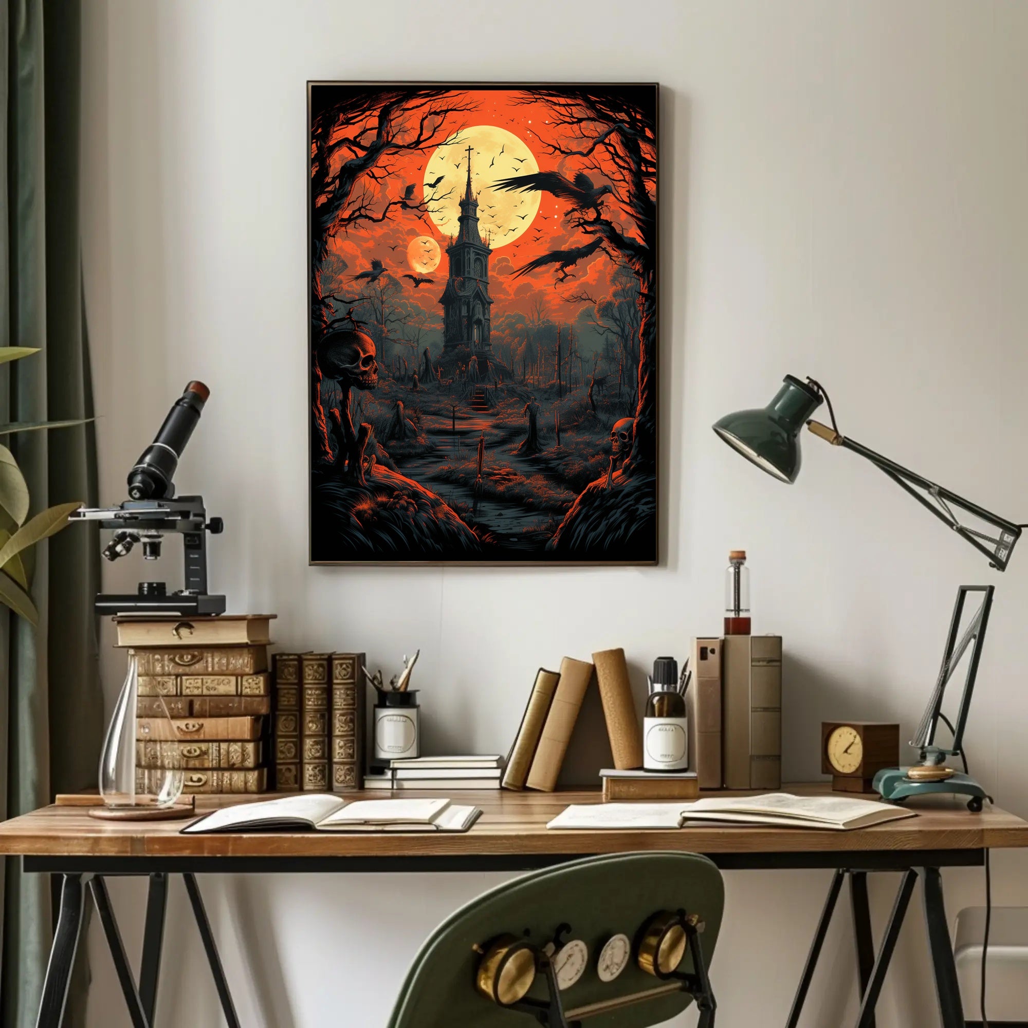 Haunted Tower Under Blood Moon Poster