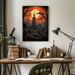 Haunted Tower Under Blood Moon Poster