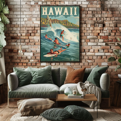 Vintage Poster Hawaii Surfing