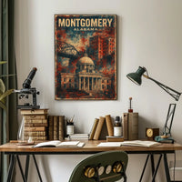 Montgomery Alabama Historic Cityscape Travel Illustration Vintage Architectural Heritage Nostalgic Warm Color Poster