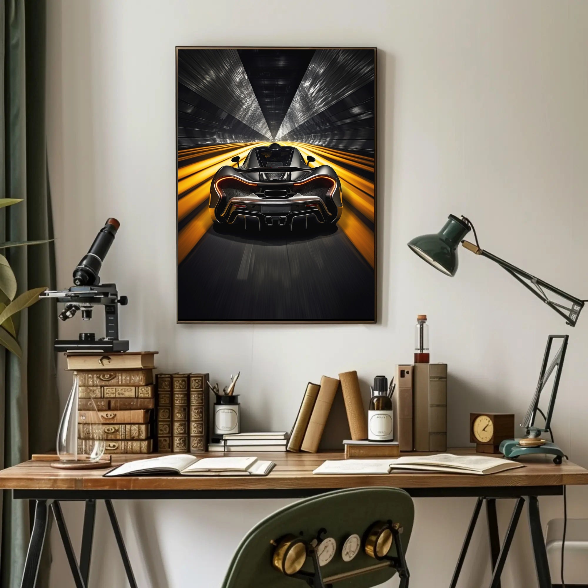 High-Speed Sports Car in Futuristic Tunnel Sports Poster