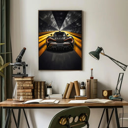 High-Speed Sports Car in Futuristic Tunnel Sports Poster
