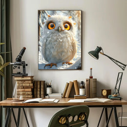 Whimsical White Owl in Snowy Forest Poster PosterGoat