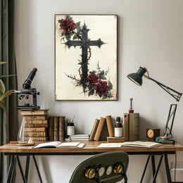 Gothic Cross with Roses Art Print Poster