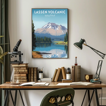 Lassen Volcanic National Park Mountain Lake Nature Travel Poster