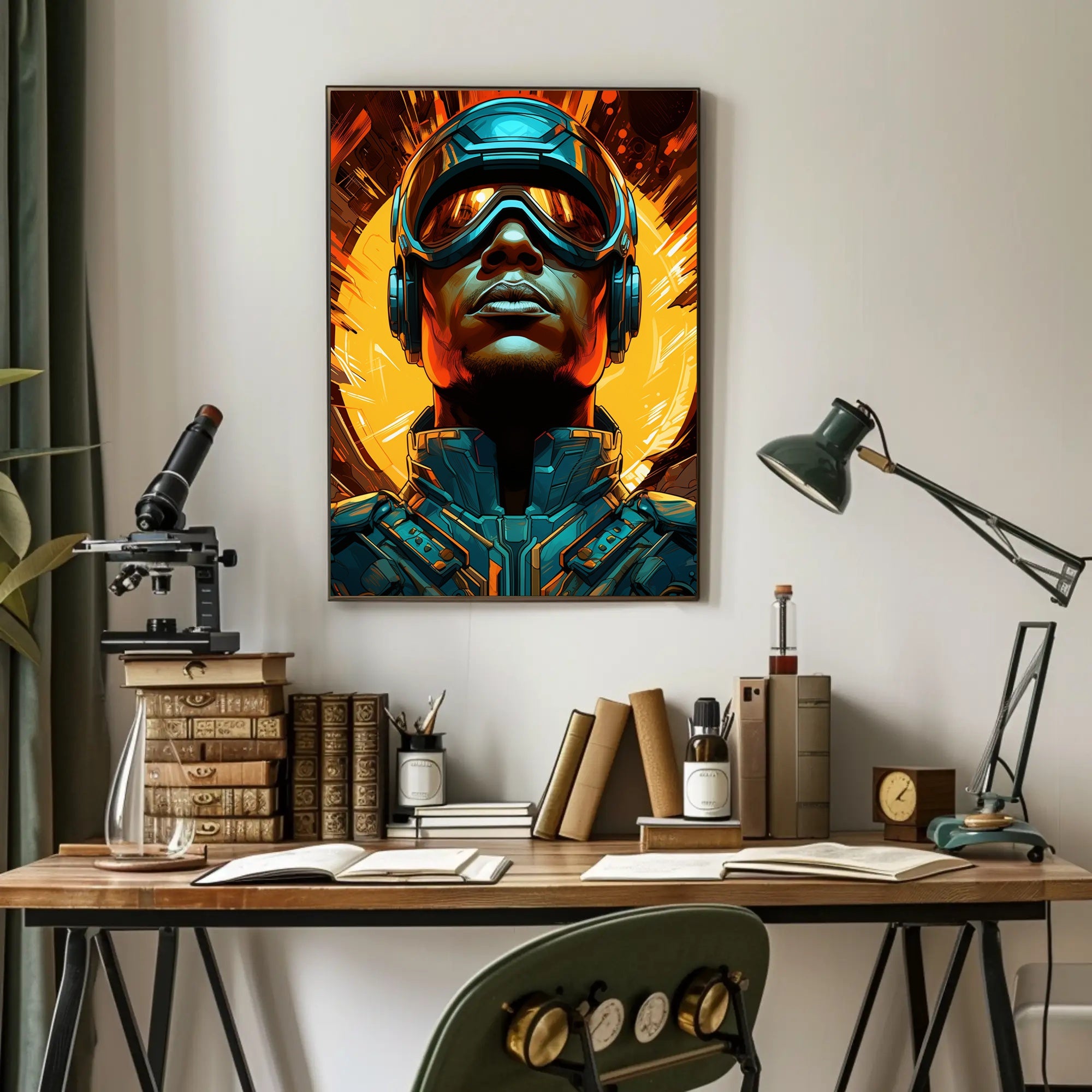 Futuristic Visor Warrior with Dynamic Energy Futuristic Sci-Fi Poster
