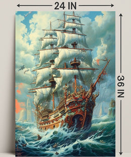 Majestic Sailing Ship At Sea Poster