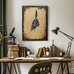 Macabre Skeleton Quill Design Art Print Poster