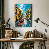 Vibrant Urban Street Scene Impressionistic Art Poster