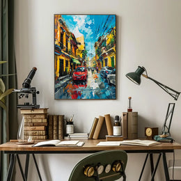 Vibrant Urban Street Scene Impressionistic Art Poster