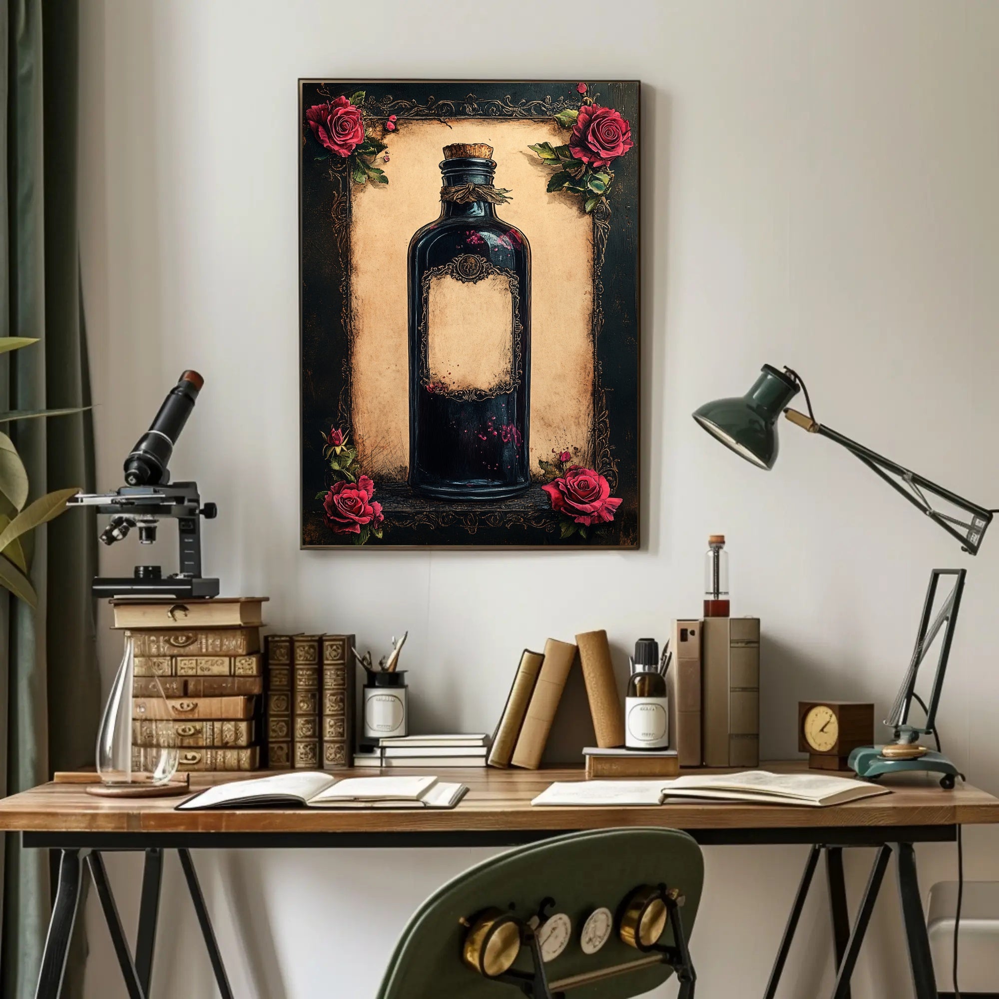 Vintage Potion Bottle With Roses Vintage Poster