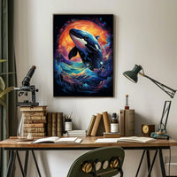 Whale in Cosmic Waves: Surreal Art Poster