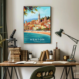 Menton Coastal Town Vibrant Travel Poster